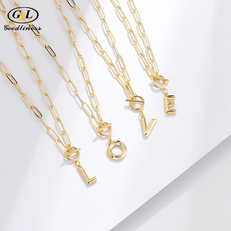 New Ot Buckle Copper Letter Real Gold Plated Sweater Chain Jewelry Wholesale Necklace