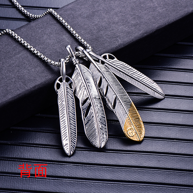 Stainless Steel Feather Necklace Titanium Steel Personality Fashion Feather Pendant Necklace