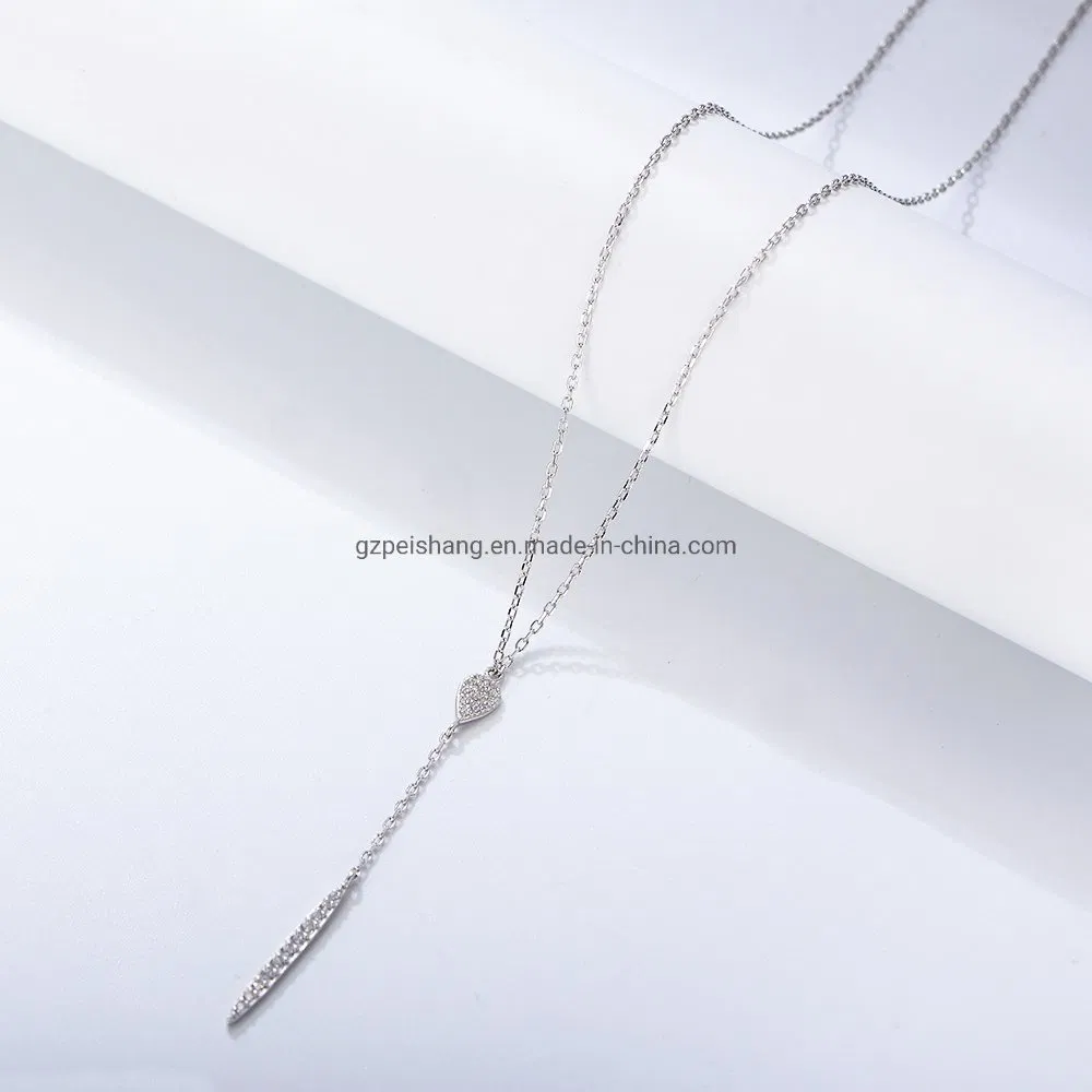 Custom Personalized Fashion Women Gold Necklace 14K Zircon Drop Silver 925 Bar Pendant Necklace