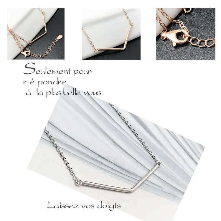 Choker Trendy V Shape Pendant Necklace S925 Sterling Silver