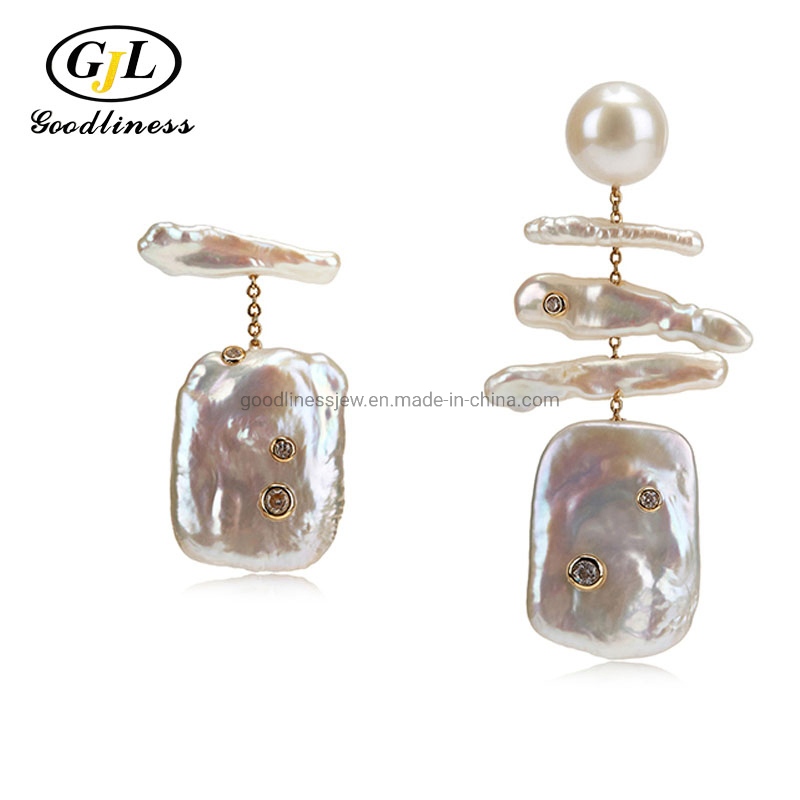 Square Baroque Pearl Asymmetry Earrings Fashion Jewelry