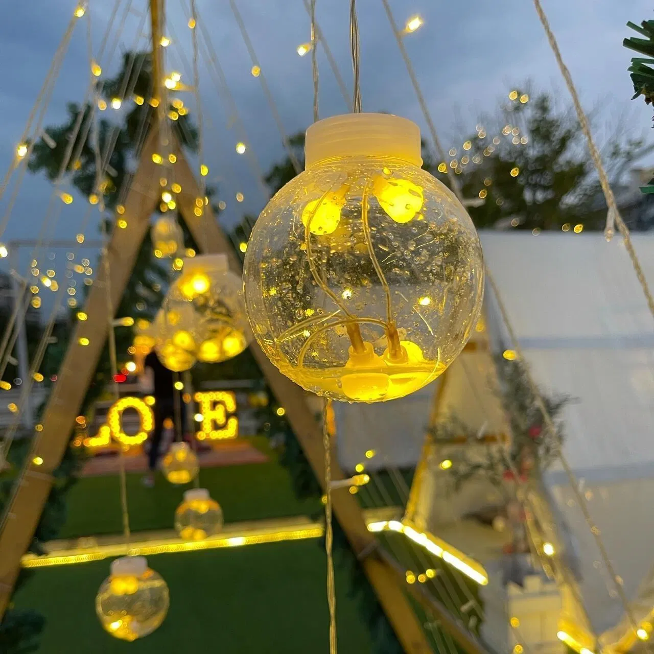 Solar Votive Ball Curtain Light Small LED Christmas Lights String All-Over Hanging Decorative Lighting Planet's Festivities