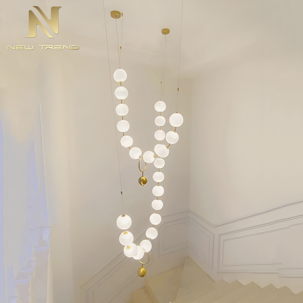 Custom Indoor Decoration Villa Hotel Lobby Long Hanging Lamp Staircase LED Chandelier Pendant Light