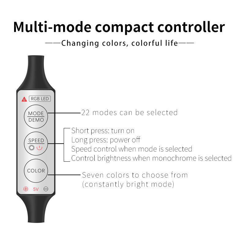 H5u 5m Car Interior Ambient RGB LED DIY Flexible Light Strip USB Wire Control Decorative Cold Light Strip