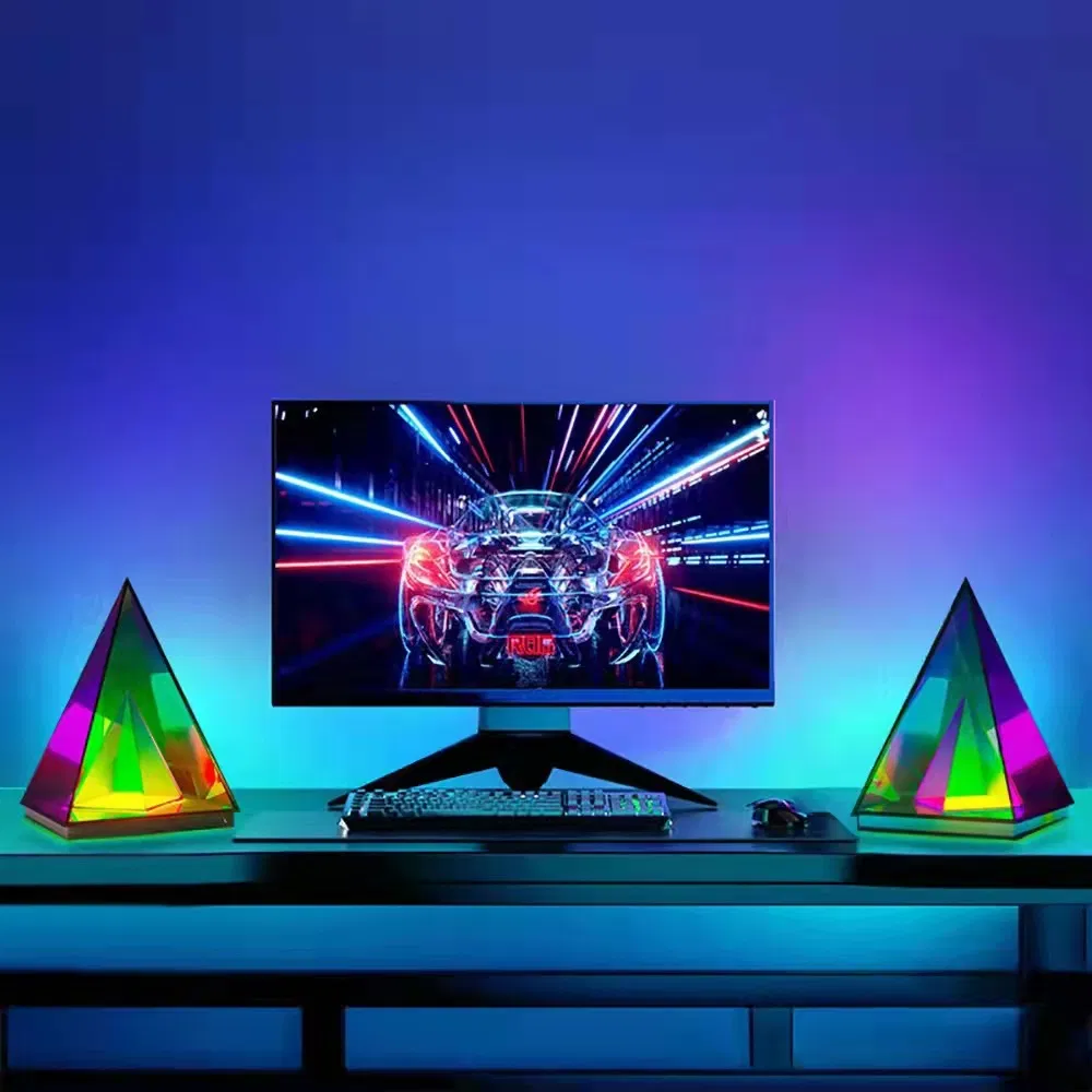 Decorative Pyramid Magical Romantic Colorful PMMA USB Chargeable Smart Lamp LED Table Lamp LED Desk Light for Win Coffee Music Bar Home Room