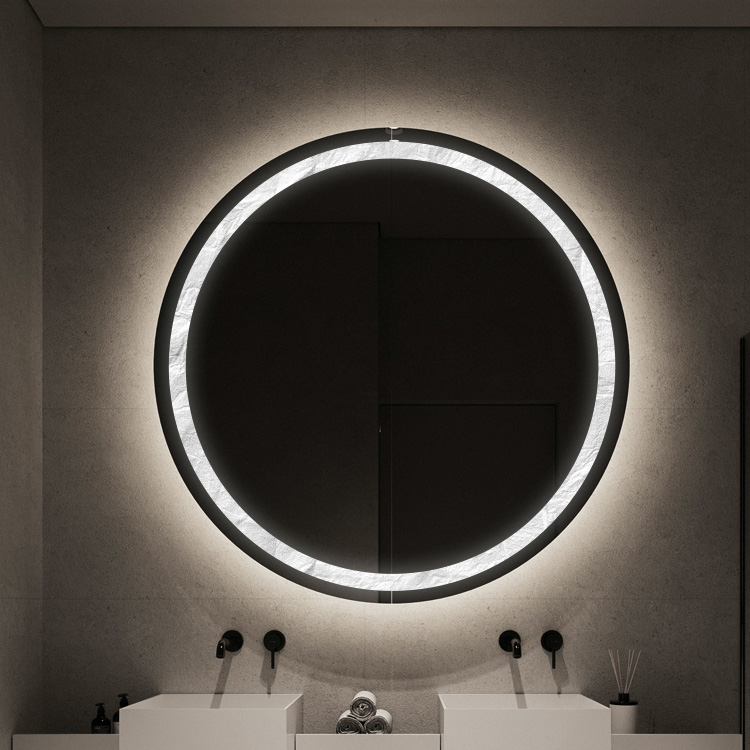 Kidoir Customized Modern Circle Shape Touch Switch Frontally Illuminated Smart Led Mirror With Crystal For Bathroom Hotel