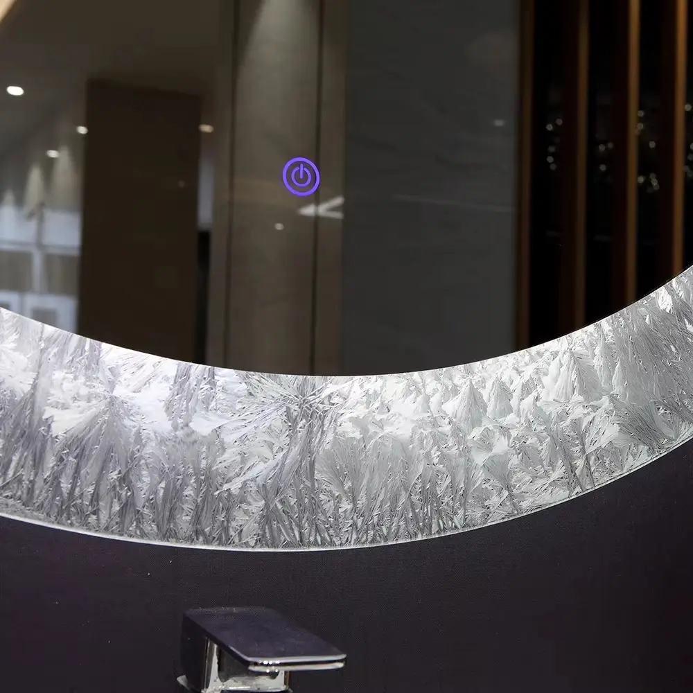 Kidoir Customized Modern Circle Shape Touch Switch Frontally Illuminated Smart Led Mirror With Crystal For Bathroom Hotel