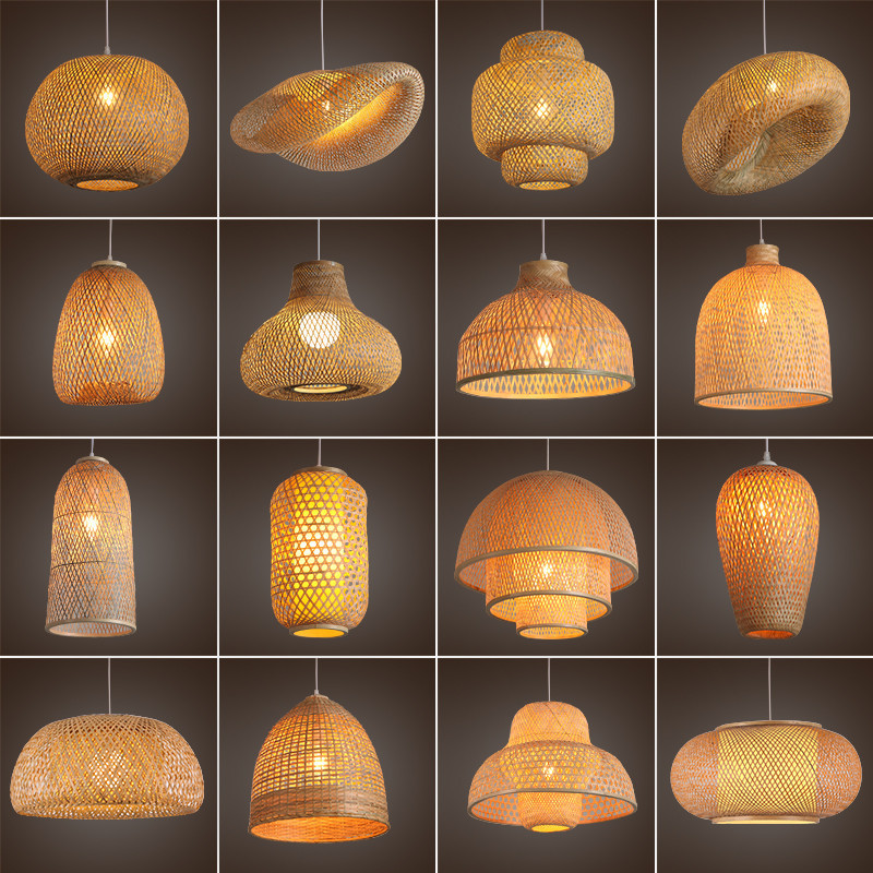 Modern Style Quiet Vintage Chandelier Handmade Woven Bamboo E26 LED Indoor Hanging Lamp for Bedroom Living Room