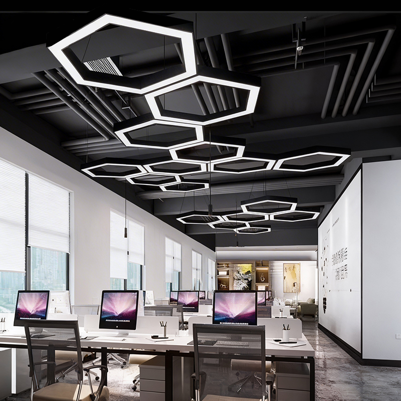 Hexagonal Pendant Light for Office Gym Mall &amp; Supermarket-Creative Irregular LED Design