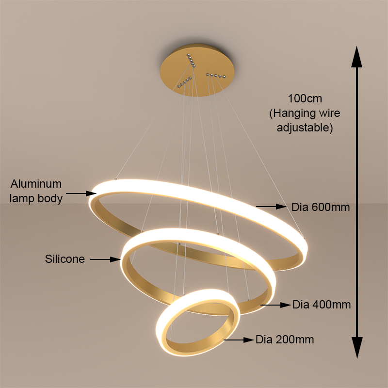 Decorative Black Hanging Pendant Lights for Living Room Restaurant Circle Ring Ceiling Luxury Modern Led Chandelier