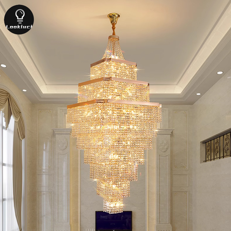 Luxury European-Style Modern Chandeliers Vintage Pendant Lights for Hotel Staircase Decor Huge Luxury Villa Home with Long Shape