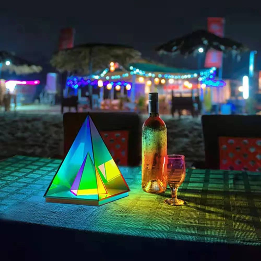 Decorative Pyramid Magical Romantic Colorful PMMA USB Chargeable Smart Lamp LED Table Lamp LED Desk Light for Win Coffee Music Bar Home Room