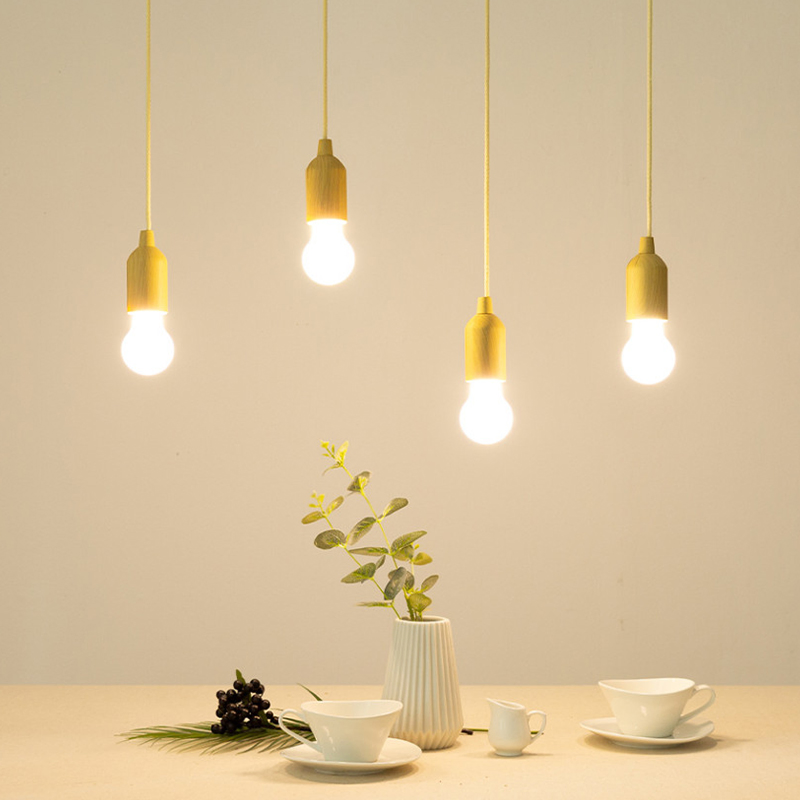 Remote Control Decorative Light Wood Color LED Pull Cord Bulb Lamp for Ambient Lighting