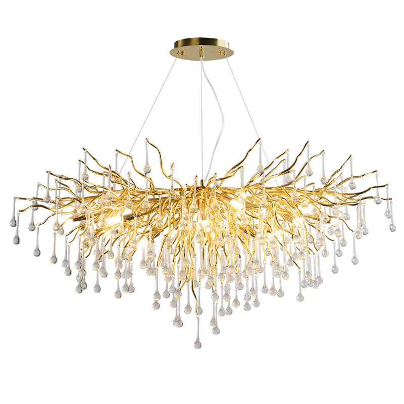 Luxury Decorative Glass Indoor Lighting Gold Water Drop Crystal Creative Chandelier