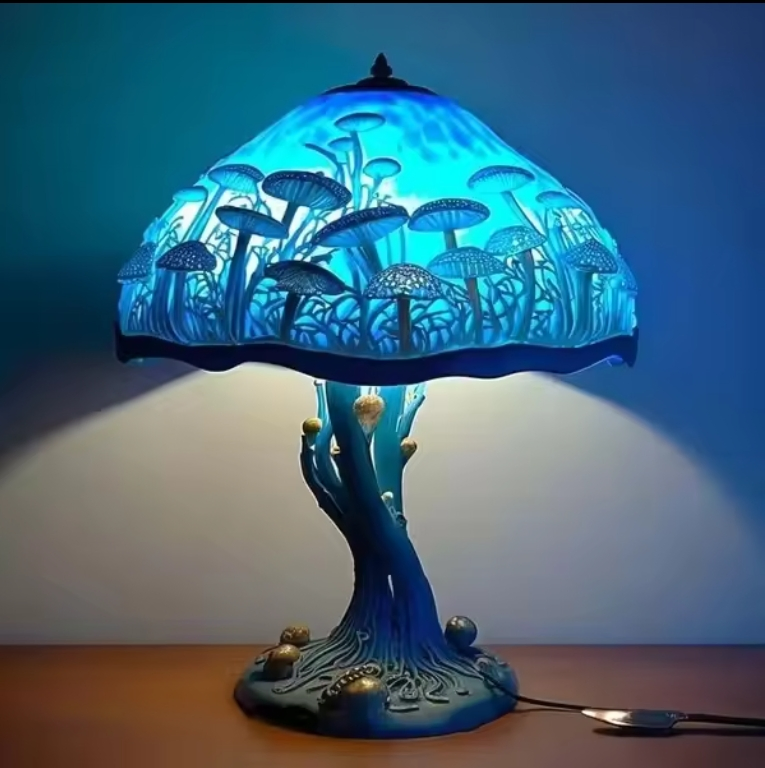 Painting Resin Mushroom Table Lamp Bohemian Resin Mushroom Decorative Lighting Indoor
