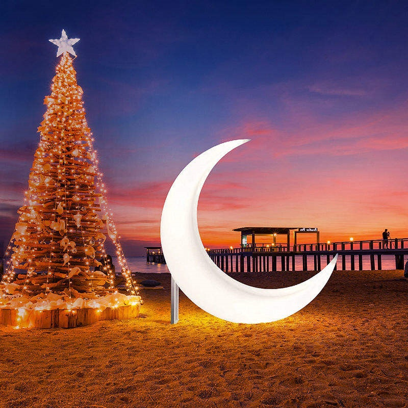 Solar Powered LED Crescent Moon Night Light Outdoor Furniture's Giant Half-Moon Garden Floor Lighting for Park Decorative Lamp