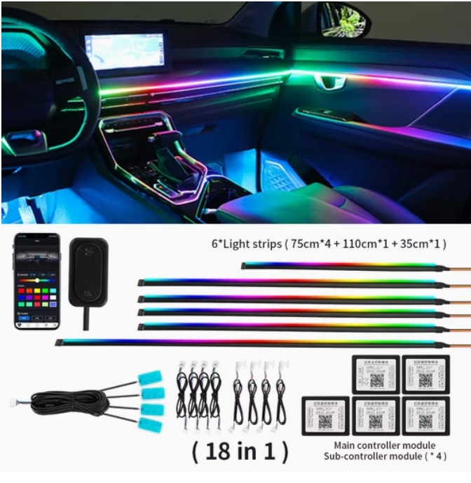 Wholesale Price Factory RGB Dynamic Symphony Car Interior Light 18 in 1 Ambient Atmosphere LED Light Kit for Car Decorative