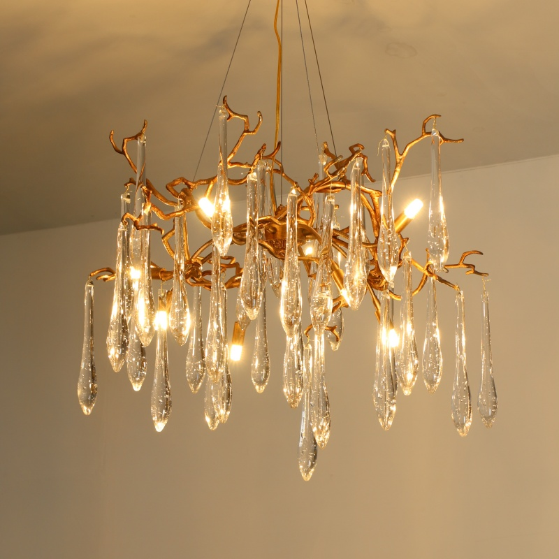Decorative Crystal LED Chandeliers Copper Light Living Room Villa Restaurant Luxury Creative Modern Art Pendant Lamp Lighting (ZY-QT03)