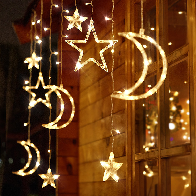 Solar Curtain Fairy Lights LED Lighting String Star and Moon Romadan Decorative Smart Copper Wire LED String Light