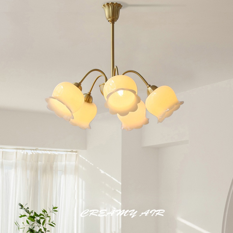 Shelony Cream French Lily Valley Flower Chandelier Gold All-Copper Resin Shade LED Vintage Luxury Living Room Dining Room