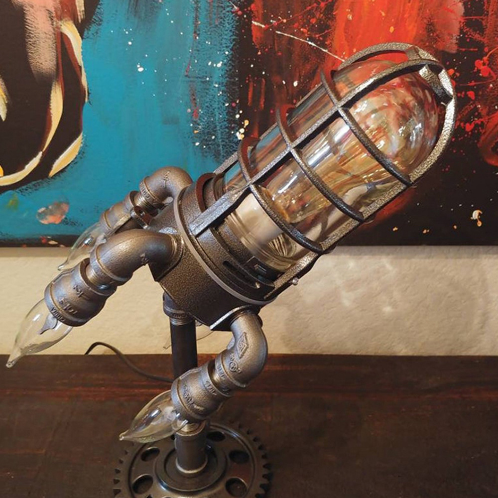 Vintage Steampunk Rocket LED Lamp Robot light New Design with Adjustable Brightness and Warm White Color for Home Decor
