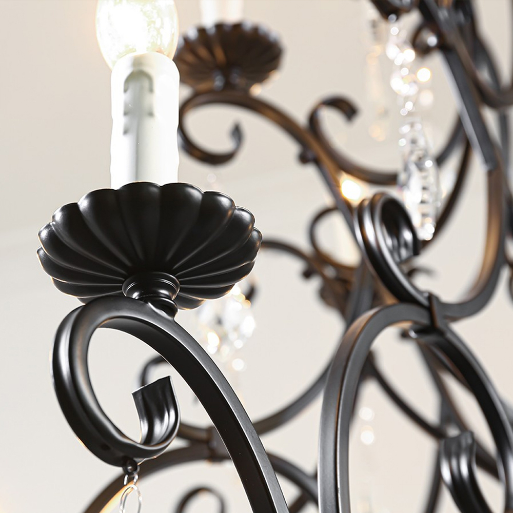 Customized Vintage Home Decor Pendant Light Large Retro Brass Black Metal Crystal Chandelier