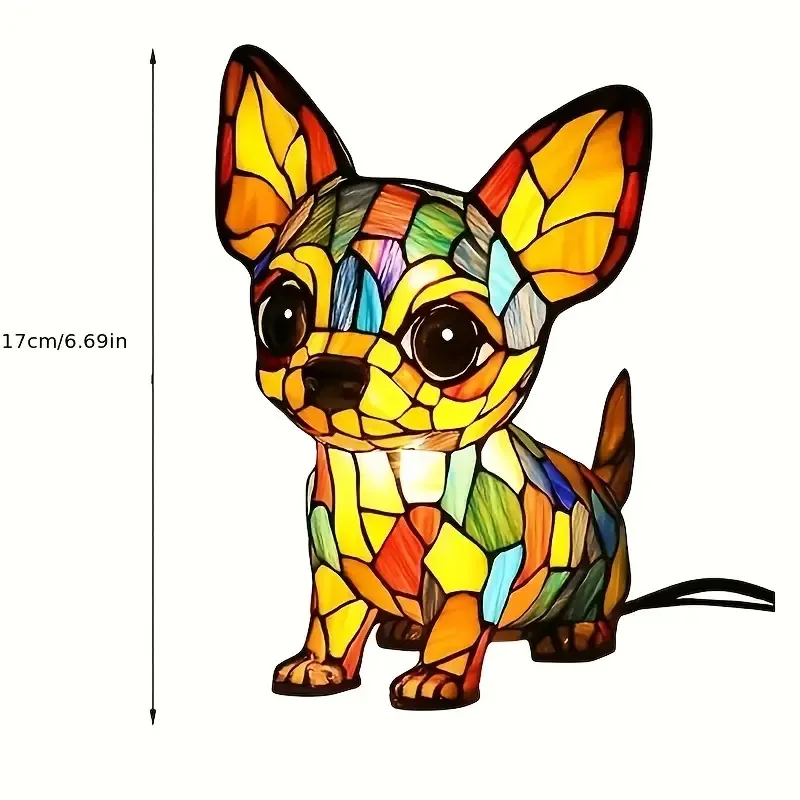 Handcrafted Stained Glass Dog Resin Table Lighting for Decorative Home Accent
