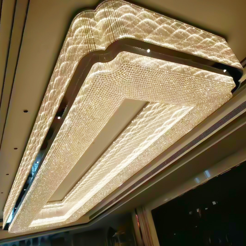 Custom K9 Large Modern LED Crystal Chandelier Sensor Control Adjustable Height Gold Finish 5-Year Warranty Hotels Banquet Warm