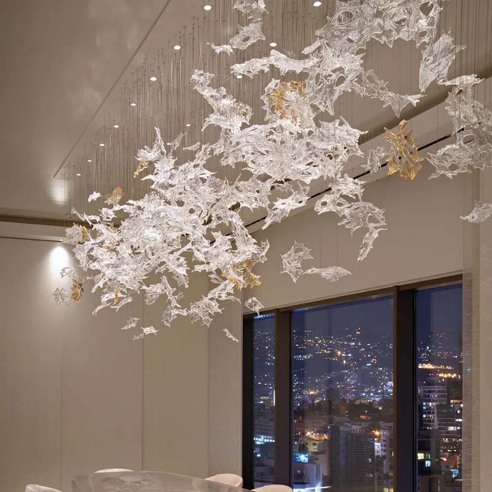 Custom Glass Blade Art Design Pendant Lamp Hotel Lobby Decorative Lighting Fixture