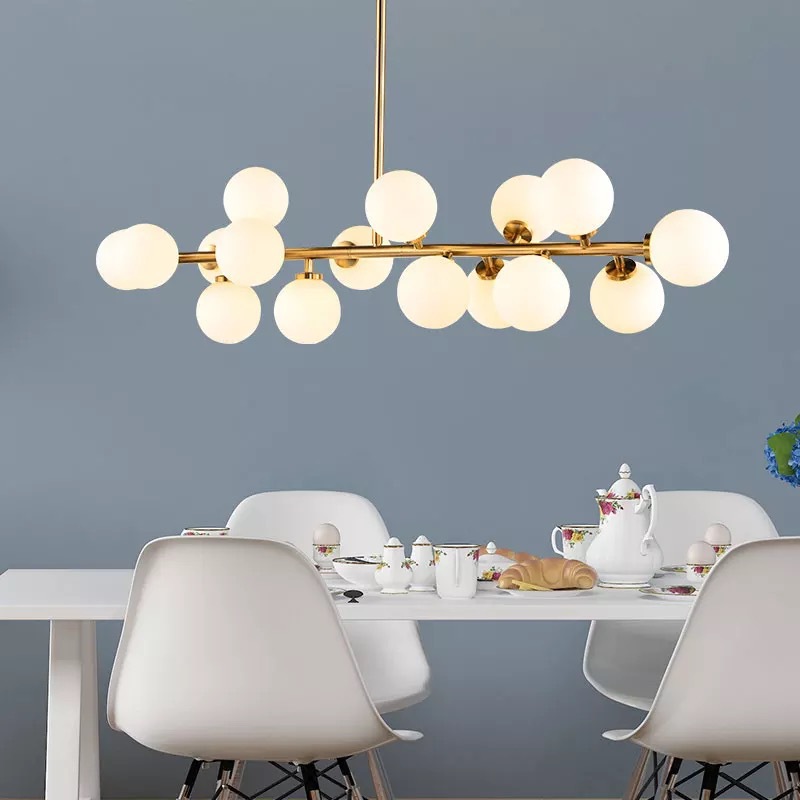 Modern Simple Adjustable Height Ceiling LED Chandeliers Lamps Glass Ball Pendant Lighting Wireless Control for Home Decoration