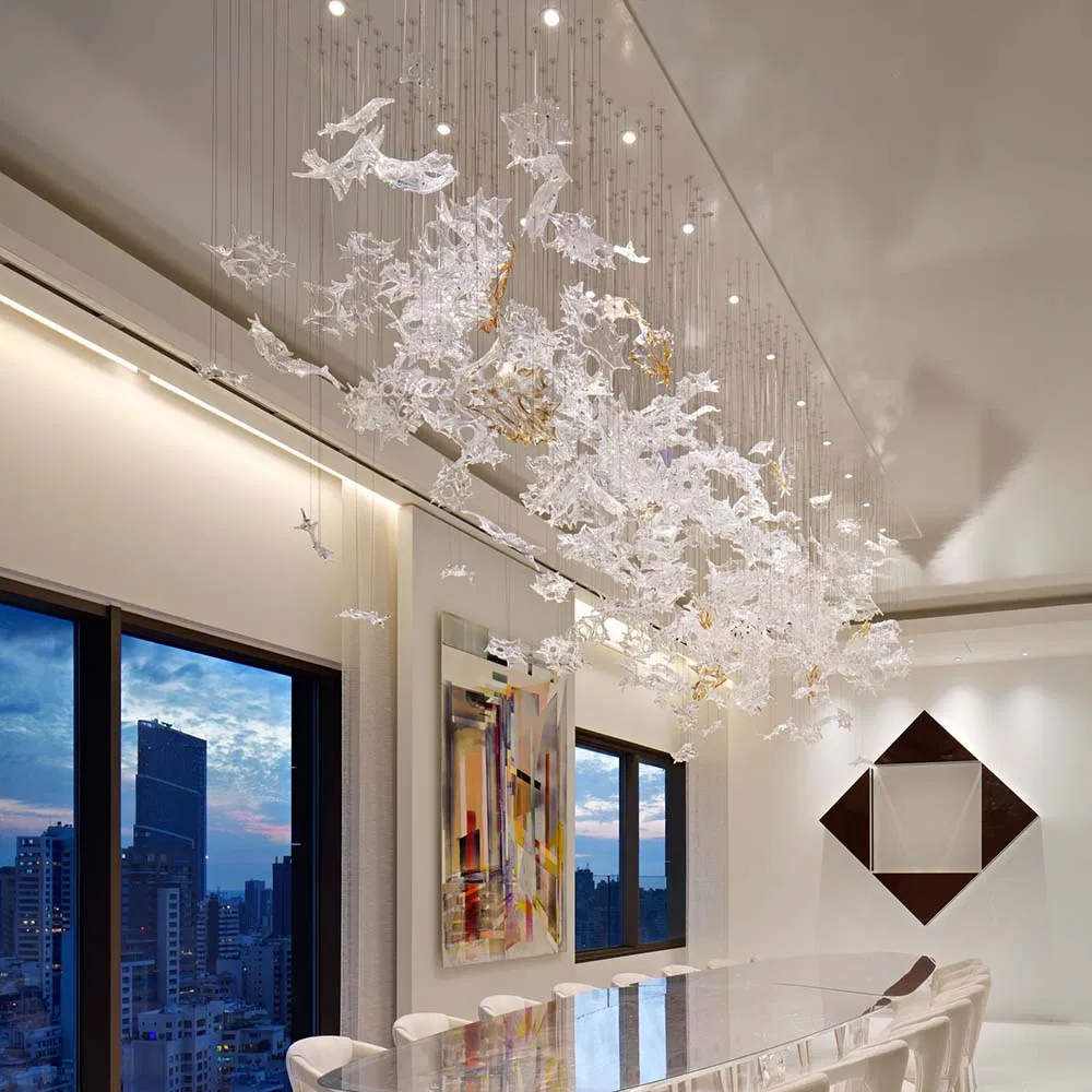 Custom Glass Blade Art Design Pendant Lamp Hotel Lobby Decorative Lighting Fixture