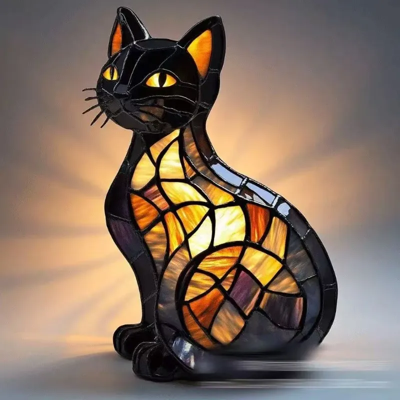 Handcrafted Stained Glass Dog Resin Table Lighting for Decorative Home Accent