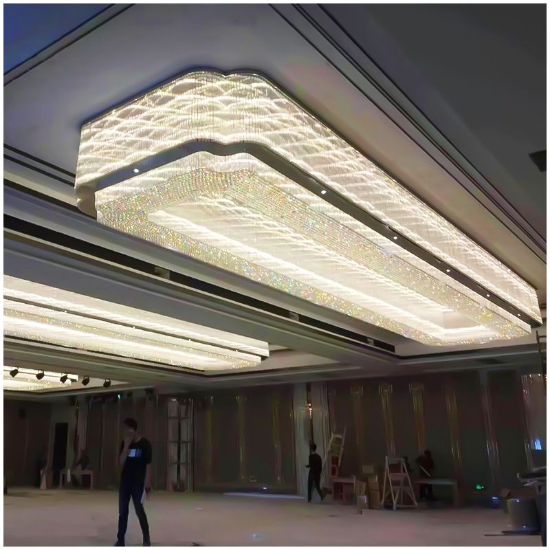 Custom K9 Large Modern LED Crystal Chandelier Sensor Control Adjustable Height Gold Finish 5-Year Warranty Hotels Banquet Warm