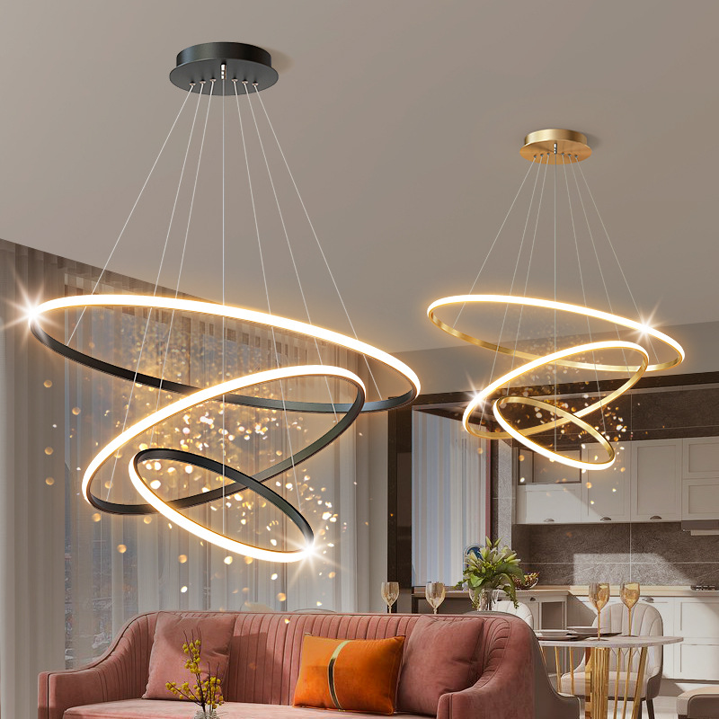 Home Decorative Modern Living Room Hotel Circle Hanging Pendant Light Design 3 Ring Acrylic Luxury Round Led Chandelier