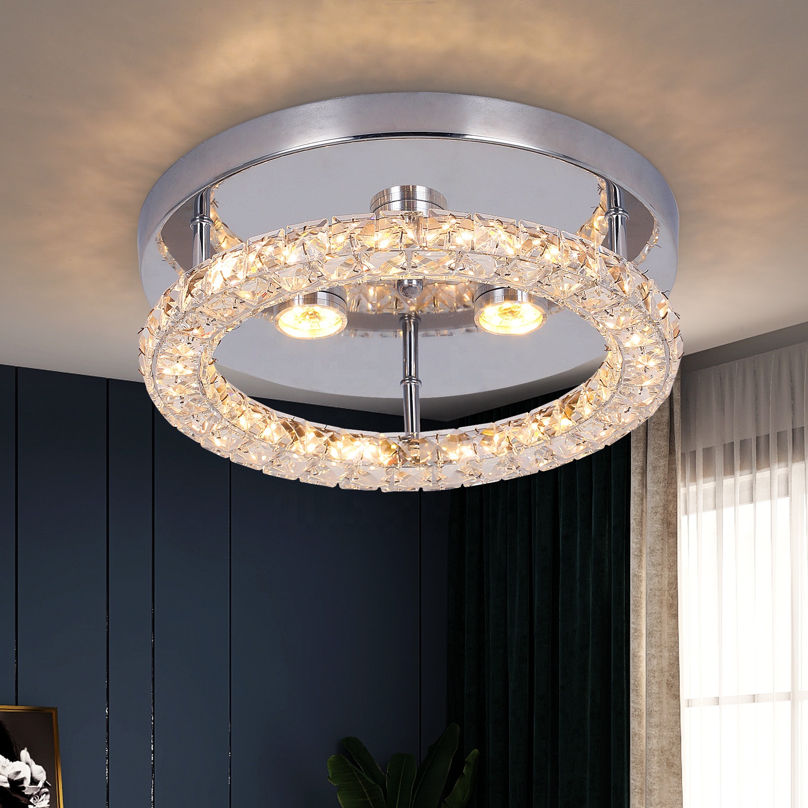 Modern Crystal Round Mounted Indoor Led Ceiling Light for Room Decorating Home Illumination