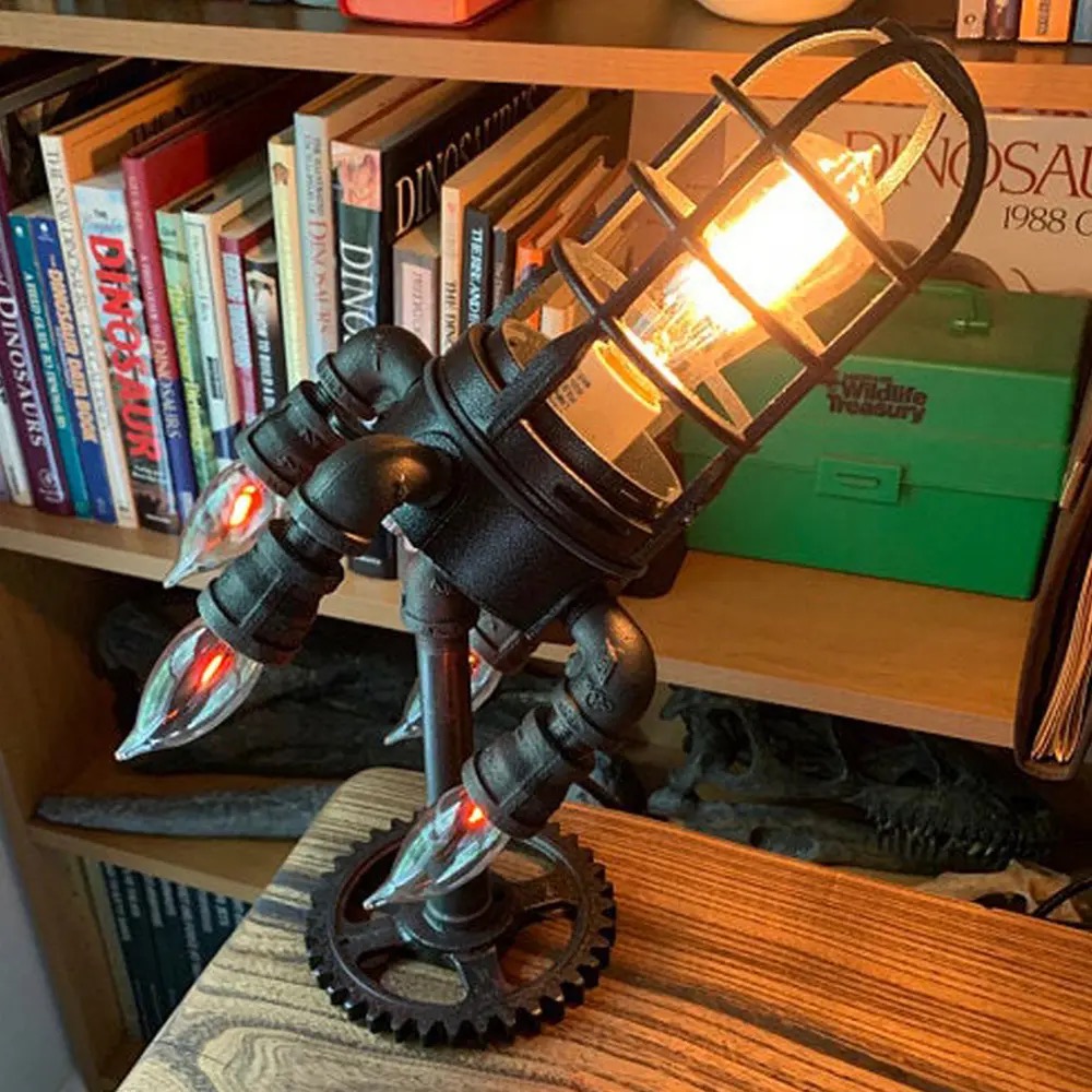 Vintage Steampunk Rocket LED Lamp Robot light New Design with Adjustable Brightness and Warm White Color for Home Decor