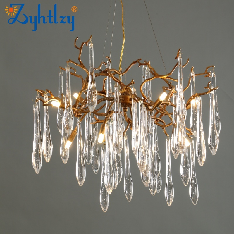 Decorative Crystal LED Chandeliers Copper Light Living Room Villa Restaurant Luxury Creative Modern Art Pendant Lamp Lighting (ZY-QT03)