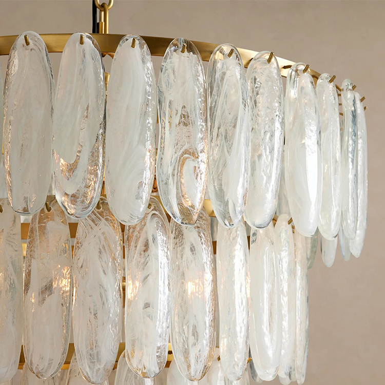Modern Luxury Tiered Glass Pendant Light Gold Frame LED Chandelier For Bedroom Dining Room