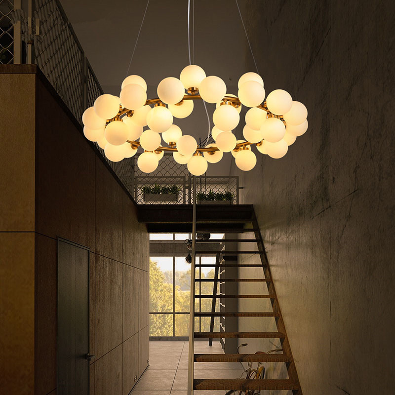 Modern Simple Adjustable Height Ceiling LED Chandeliers Lamps Glass Ball Pendant Lighting Wireless Control for Home Decoration