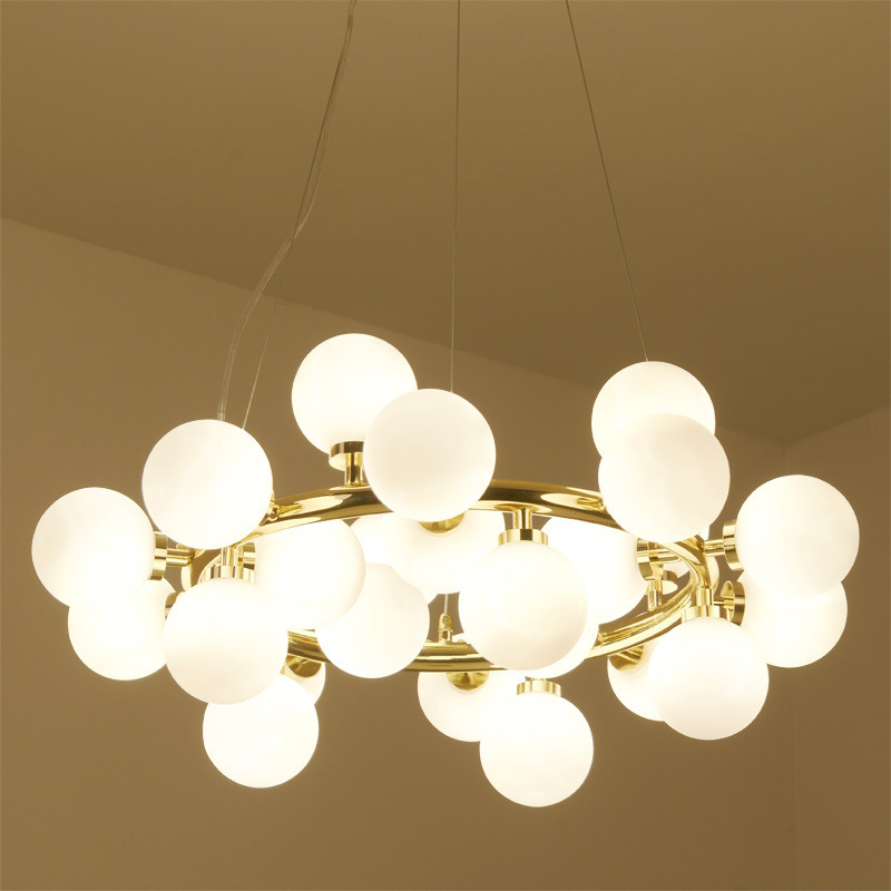 Modern Simple Adjustable Height Ceiling LED Chandeliers Lamps Glass Ball Pendant Lighting Wireless Control for Home Decoration