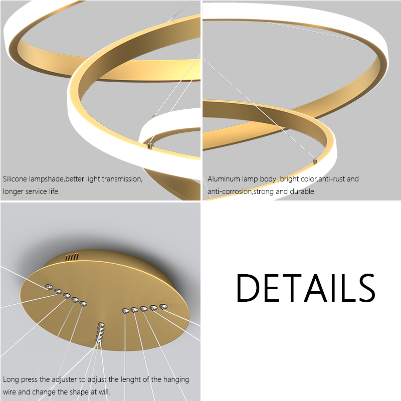 Decorative Black Hanging Pendant Lights for Living Room Restaurant Circle Ring Ceiling Luxury Modern Led Chandelier