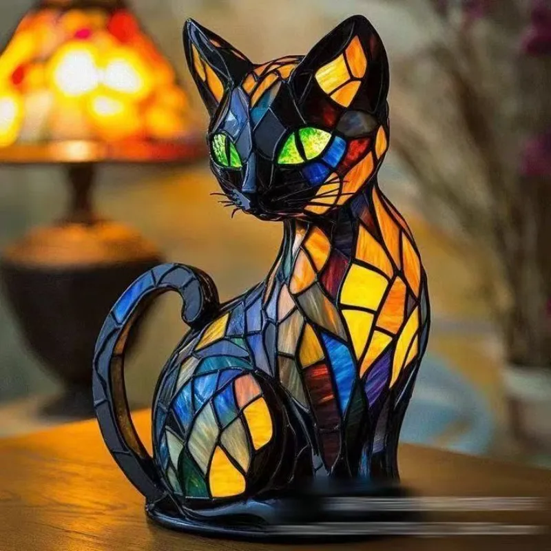 Handcrafted Stained Glass Dog Resin Table Lighting for Decorative Home Accent