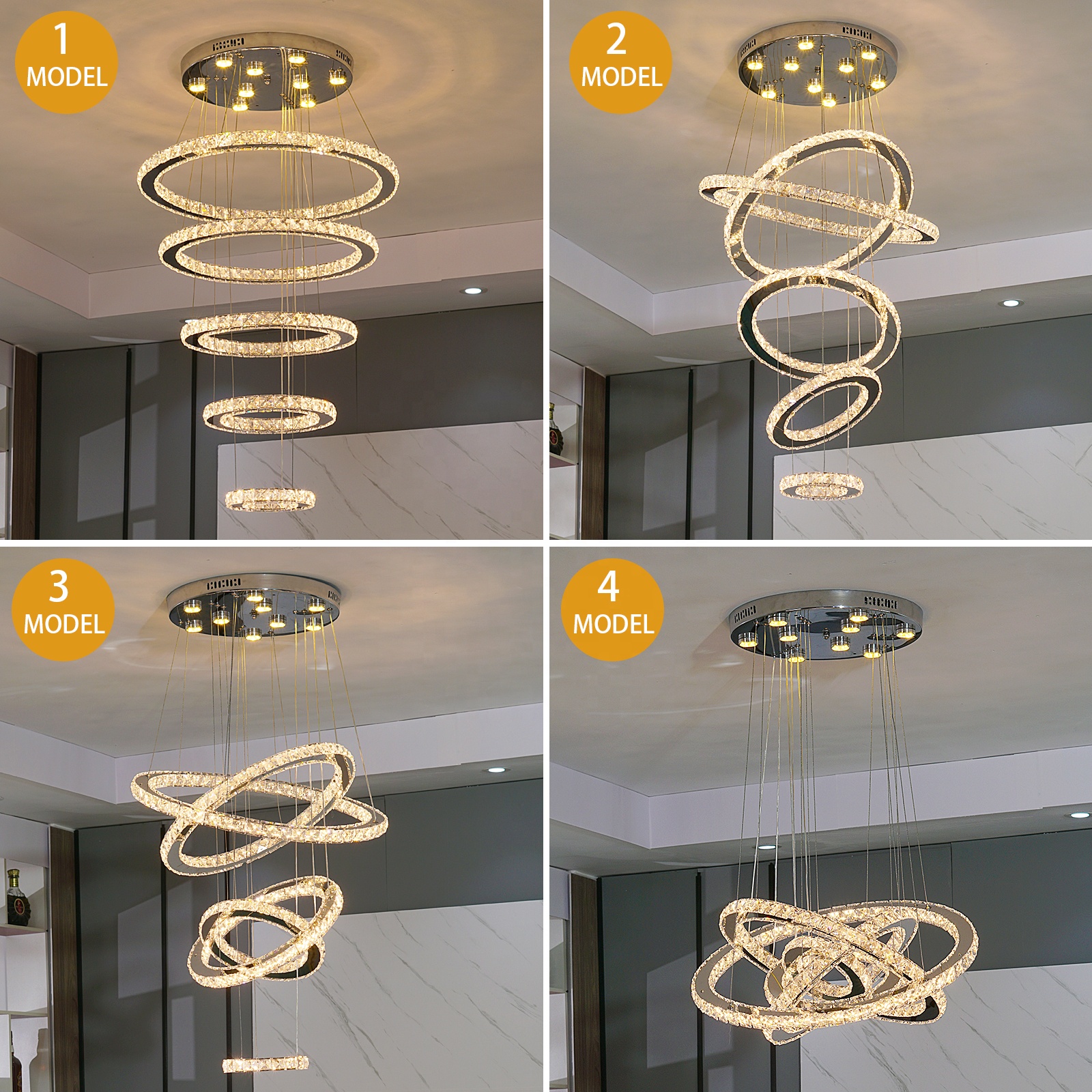 Nordic Circular Pendant Creative LED Ring Chandelier for Hotel Lobby High Ceiling Home Restaurant