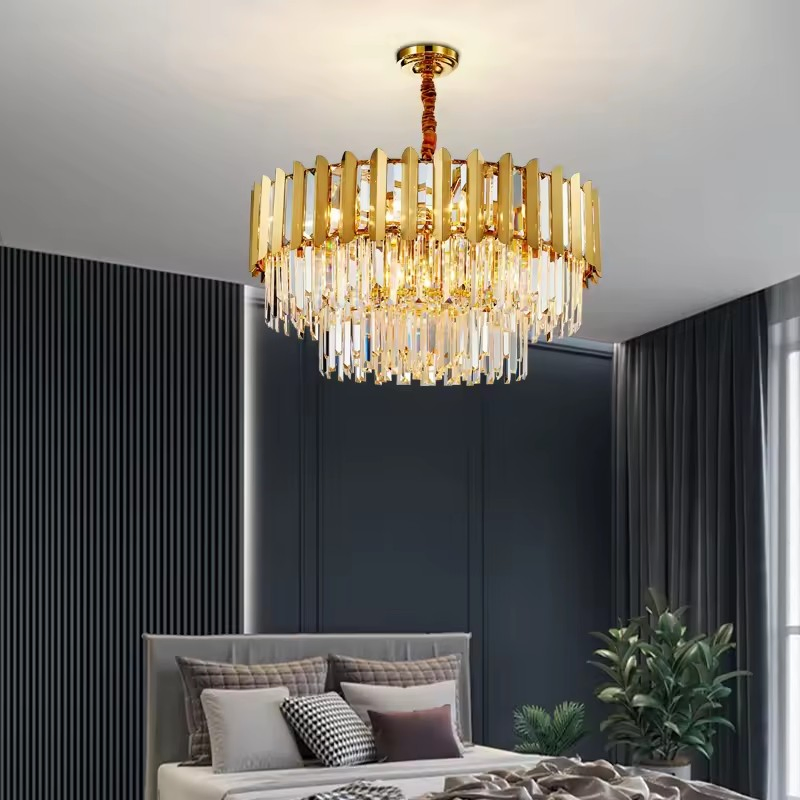 Leather Luminous Crystal Lamp Decorative Ring Lighting for Live Room Modern Chandelier