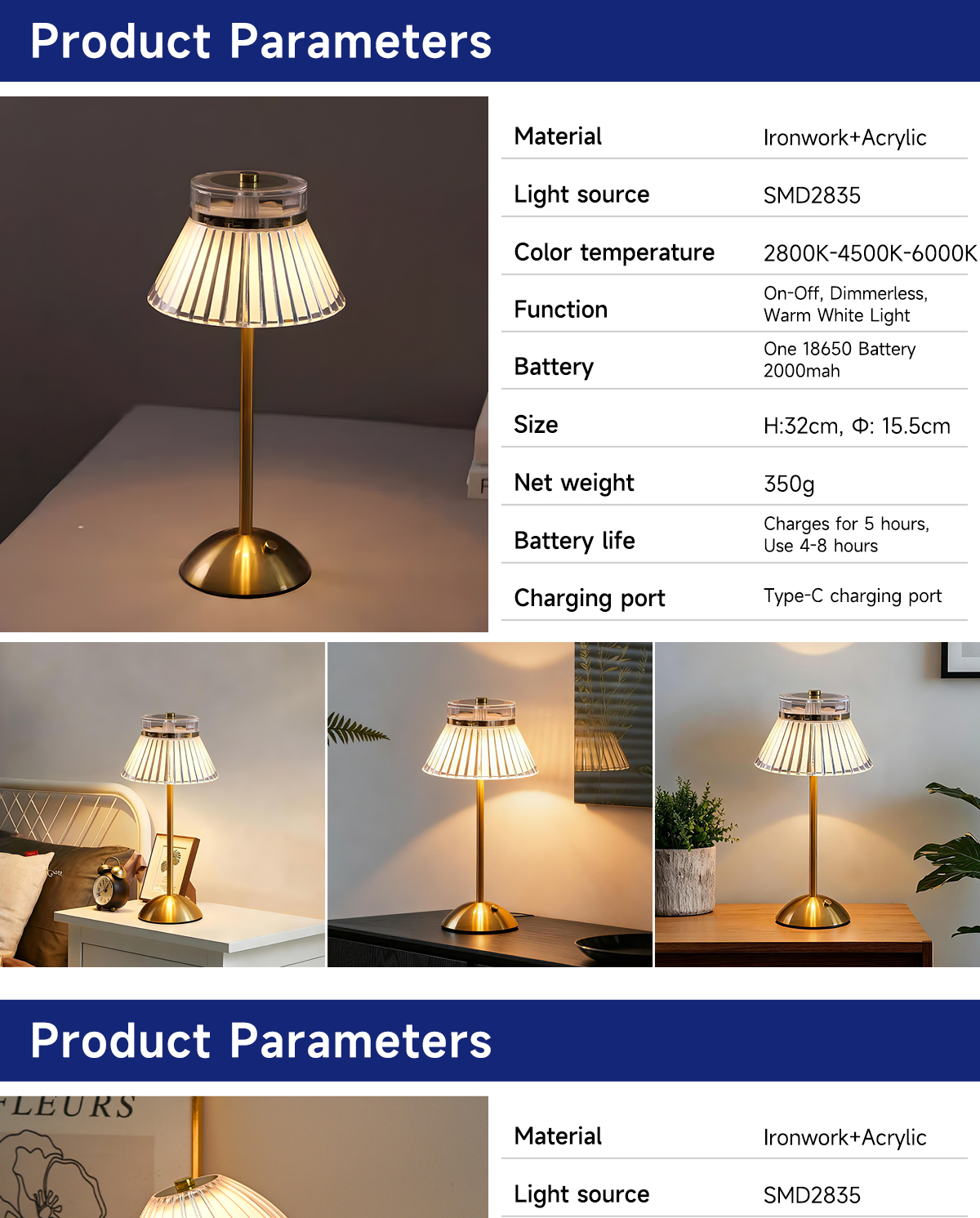 Vintage Gold Diamond Crystal Shade Table Lamp