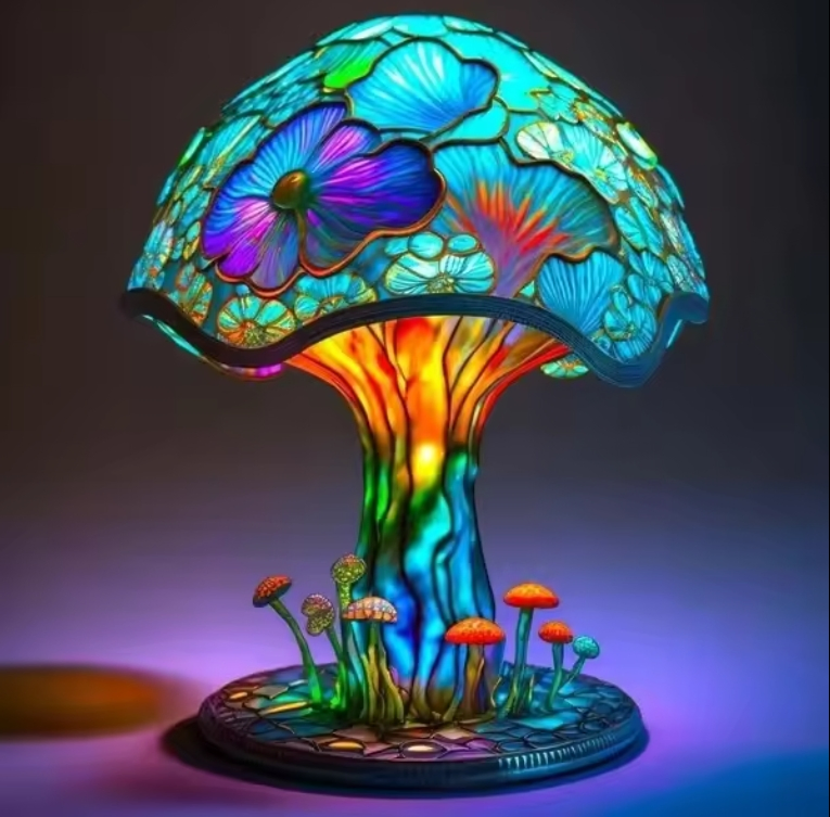 Painting Resin Mushroom Table Lamp Bohemian Resin Mushroom Decorative Lighting Indoor