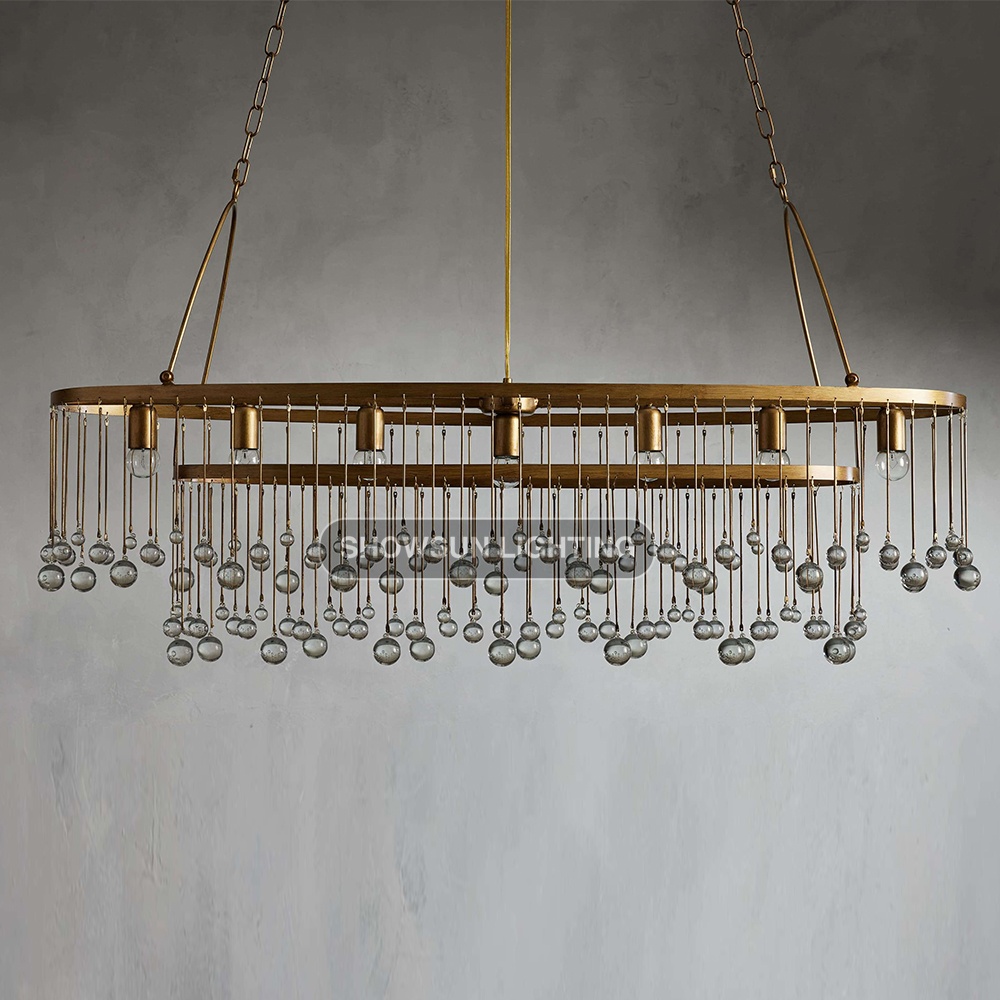 52" Industrial Vintage Iron Pendant Light E12 Base Oval Chandelier for Kitchen Island Hanging Lighting