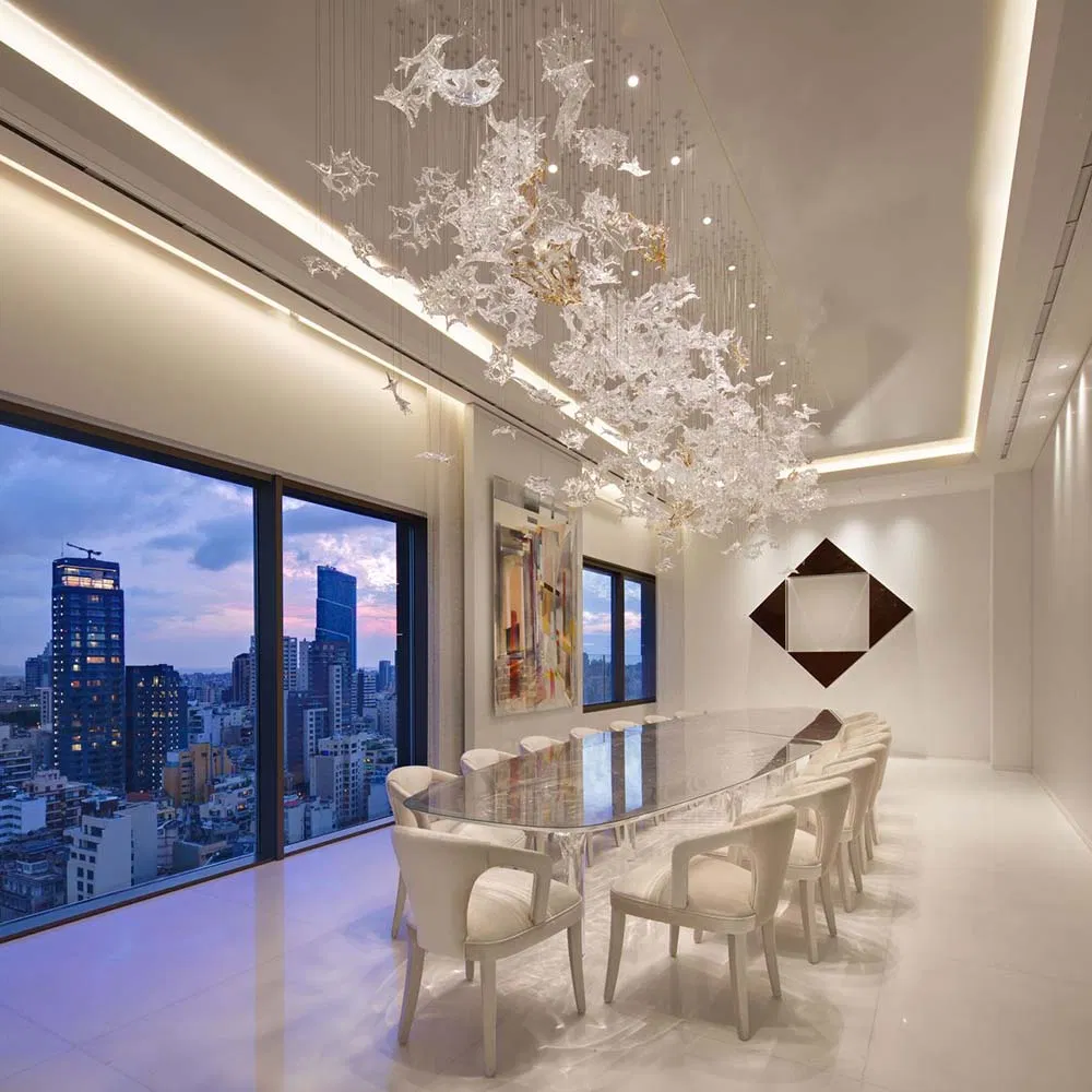 Custom Glass Blade Art Design Pendant Lamp Hotel Lobby Decorative Lighting Fixture