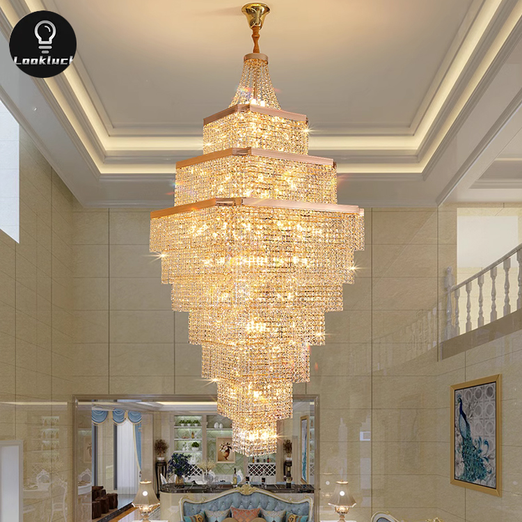 Luxury European-Style Modern Chandeliers Vintage Pendant Lights for Hotel Staircase Decor Huge Luxury Villa Home with Long Shape