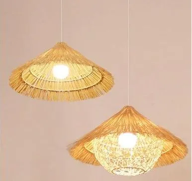 Straw Hat Southeast Asian Style Decorative Rattan Lights Lamps Lightings Wedding Restaurant